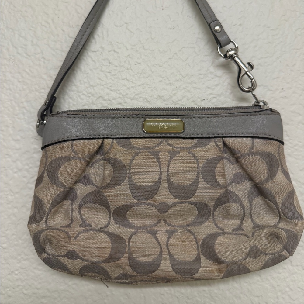 Coach Beige and Gray Signature Wristlet